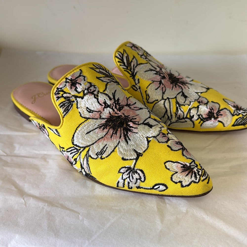 J.Crew Canary Canary Embroidered Ingalls Floral Marina Mules